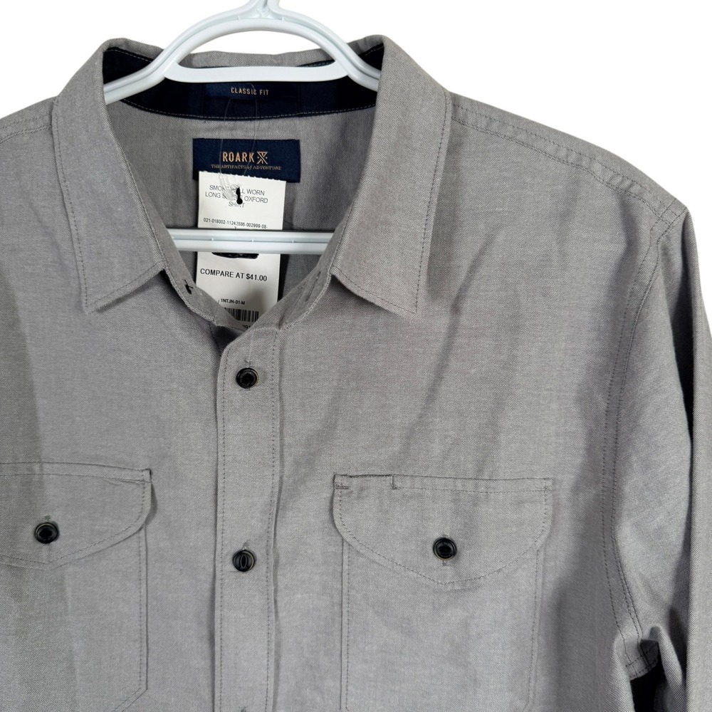 Roark Well Worn Oxford Shirt Mens M Smoke Gray Long Sleeve Classic Fit Cotton